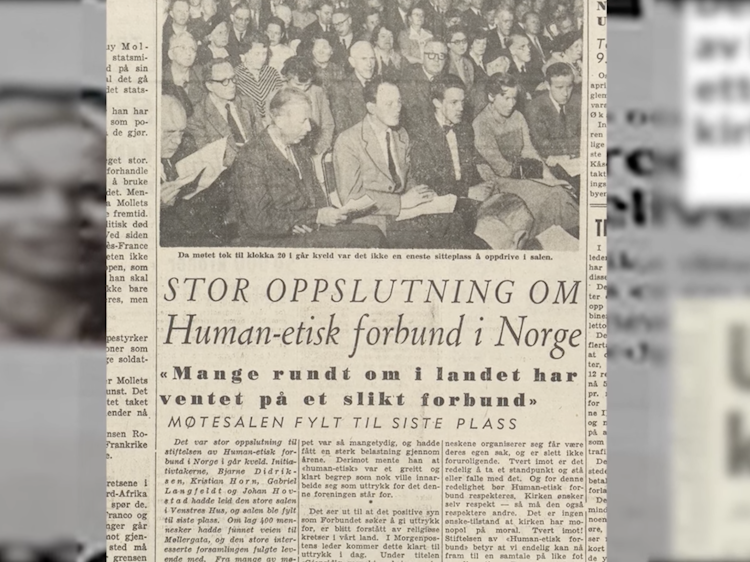 Skjermdump av en avisoverskrift fra Dagbladet der det står "Stor oppslutning om Human-Etisk Forbund i Norge"